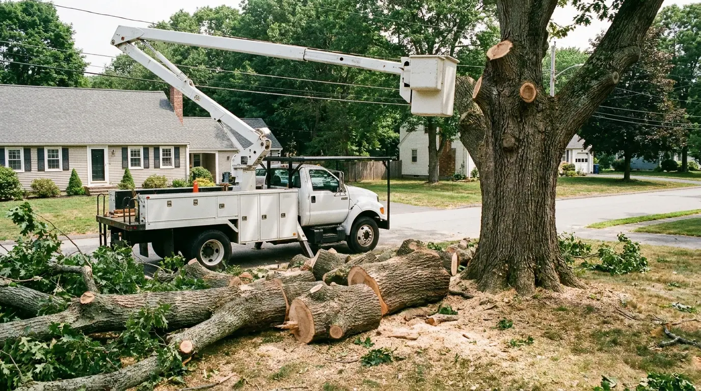 Do You Need a Permit to Remove a Tree in Massachusetts? 2 Tree removal bucket truck — Norfolk Tree Service - Massachusetts